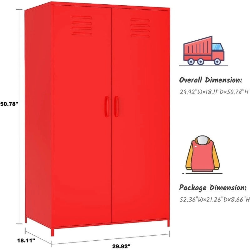 Armoire de rangement métallique à double porte avec tringle et étagères pour chambre, salle de classe ou école