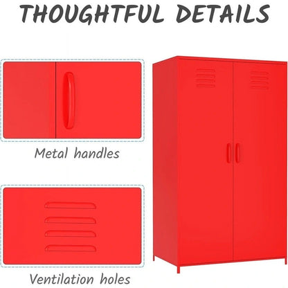 Armoire de rangement métallique à double porte avec tringle et étagères pour chambre, salle de classe ou école