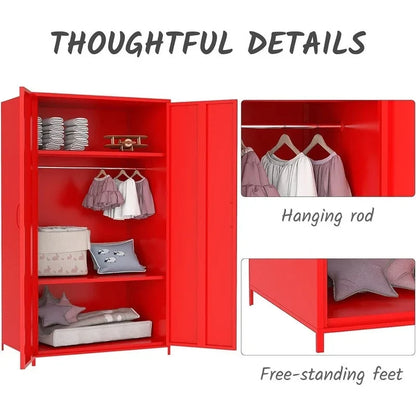 Armoire de rangement métallique à double porte avec tringle et étagères pour chambre, salle de classe ou école