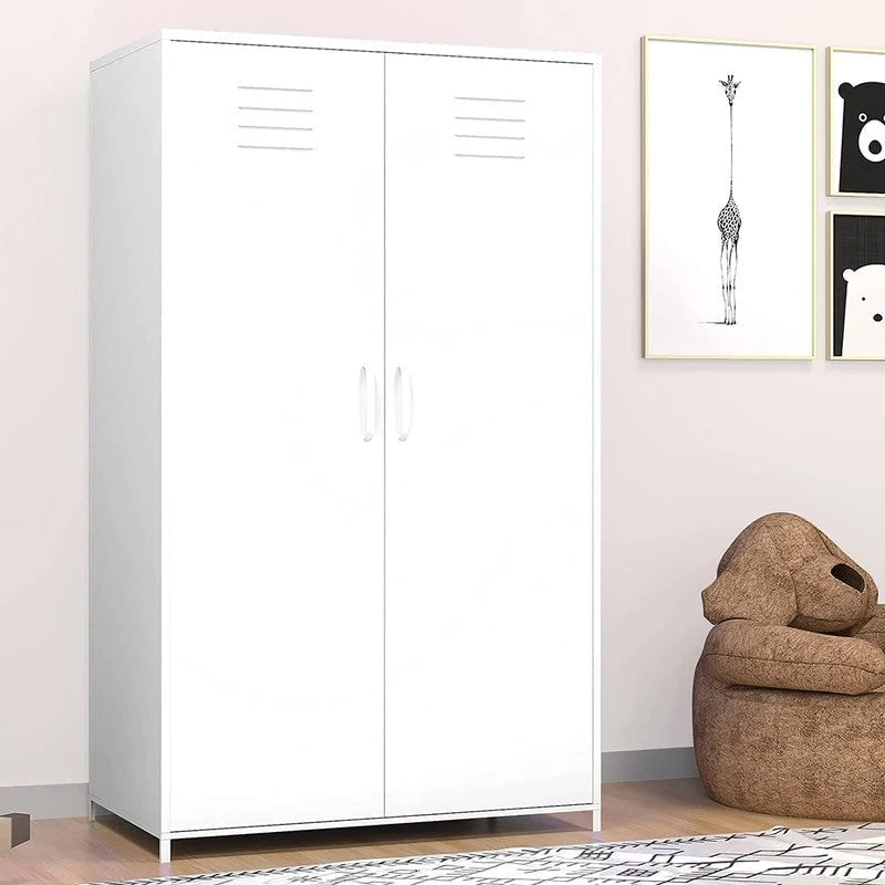 Armoire de rangement métallique à double porte avec tringle et étagères pour chambre, salle de classe ou école