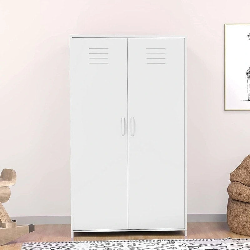 Armoire de rangement métallique à double porte avec tringle et étagères pour chambre, salle de classe ou école