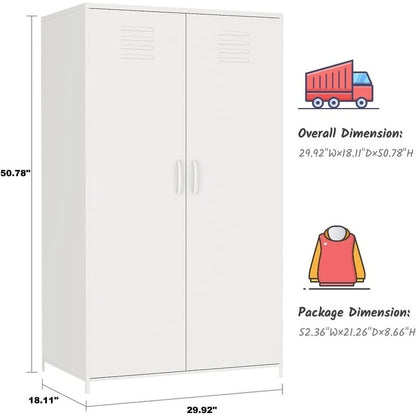 Armoire de rangement métallique à double porte avec tringle et étagères pour chambre, salle de classe ou école