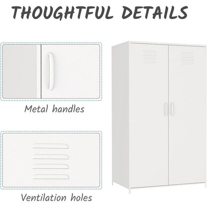 Armoire de rangement métallique à double porte avec tringle et étagères pour chambre, salle de classe ou école