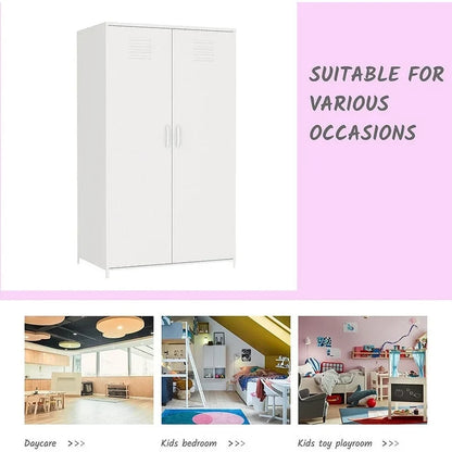 Armoire de rangement métallique à double porte avec tringle et étagères pour chambre, salle de classe ou école