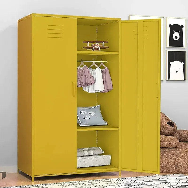 Armoire de rangement métallique à double porte avec tringle et étagères pour chambre, salle de classe ou école