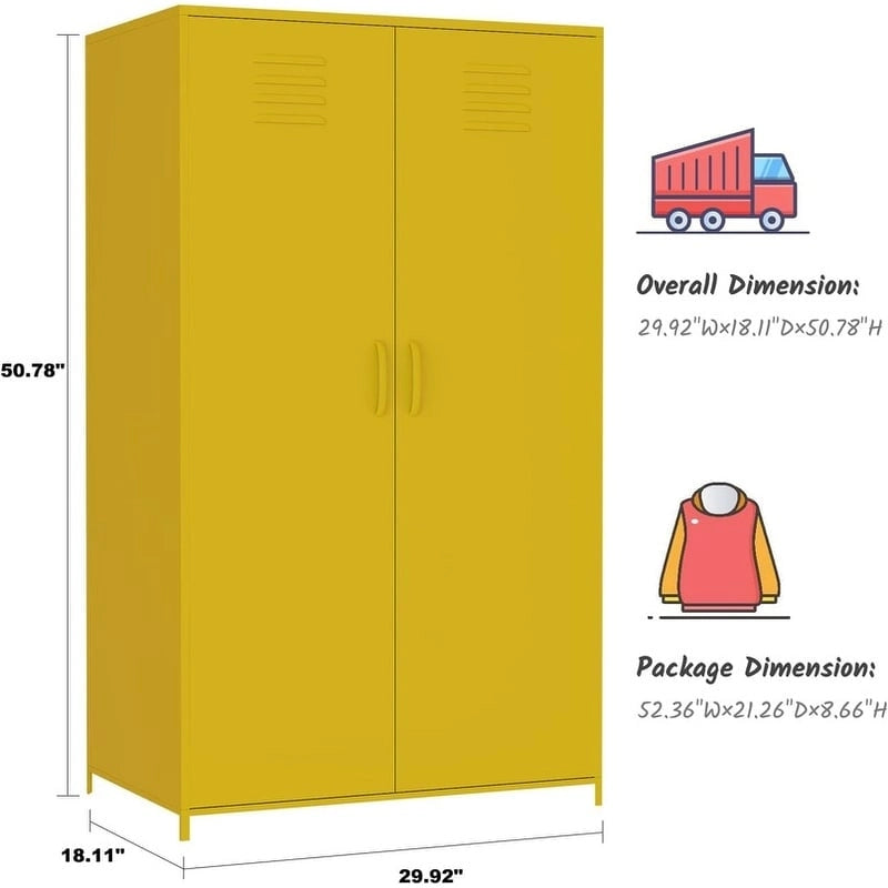 Armoire de rangement métallique à double porte avec tringle et étagères pour chambre, salle de classe ou école