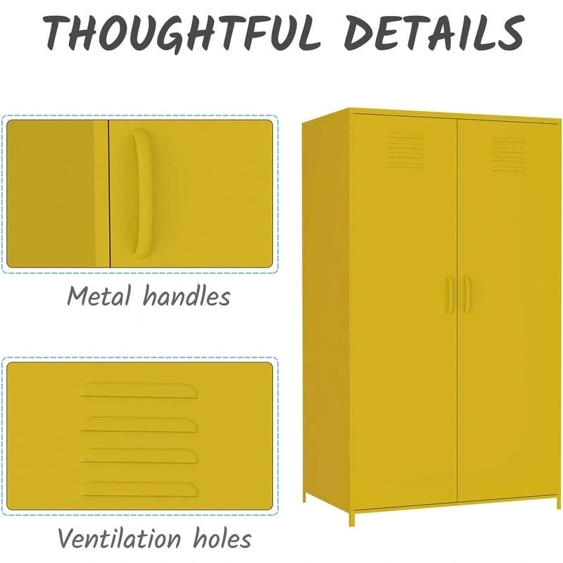 Armoire de rangement métallique à double porte avec tringle et étagères pour chambre, salle de classe ou école