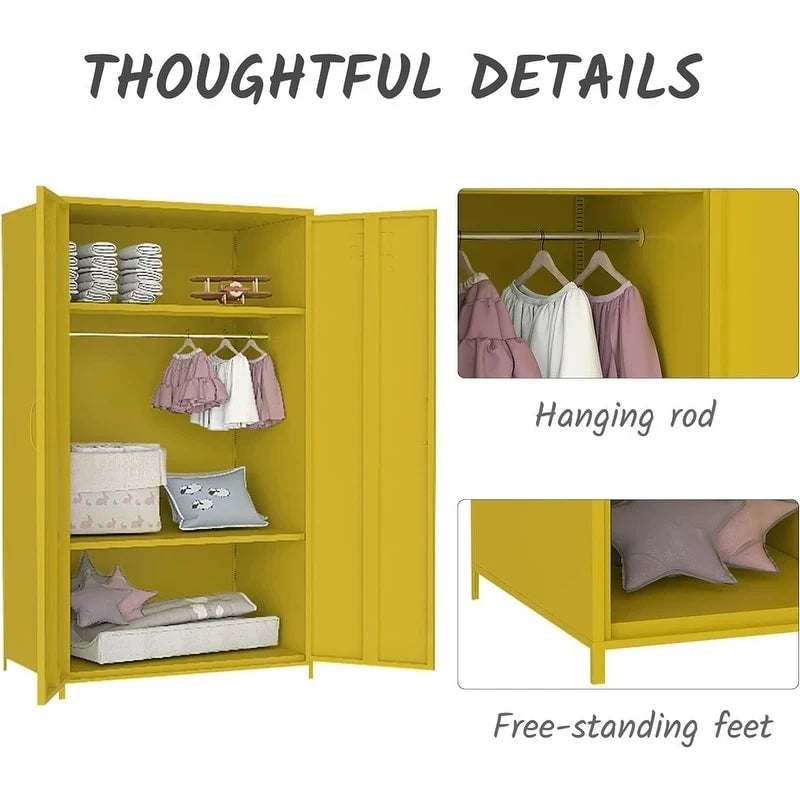 Armoire de rangement métallique à double porte avec tringle et étagères pour chambre, salle de classe ou école