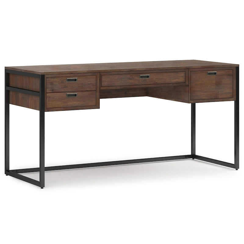 Bureau WYNDENHALL Brandt en bois d'acacia massif, style industriel moderne, 152 cm de large, finition brun vieilli naturel rustique