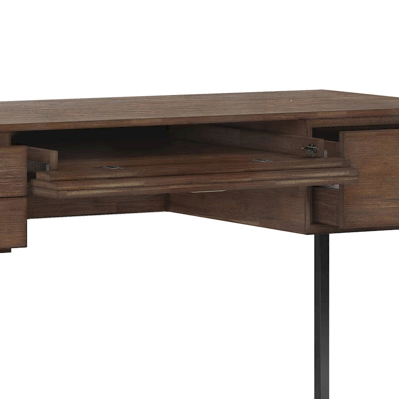Bureau WYNDENHALL Brandt en bois d'acacia massif, style industriel moderne, 152 cm de large, finition brun vieilli naturel rustique