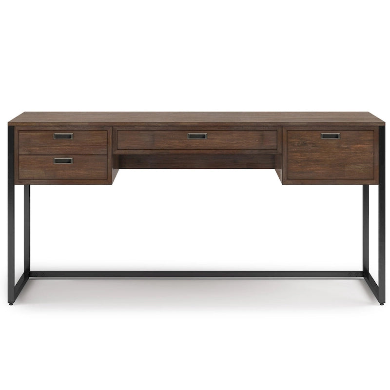 Bureau WYNDENHALL Brandt en bois d'acacia massif, style industriel moderne, 152 cm de large, finition brun vieilli naturel rustique