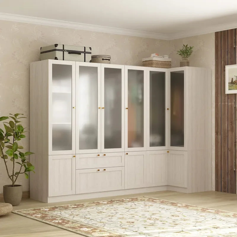 Armoire modulaire moderne à portes vitrées : solution de rangement.