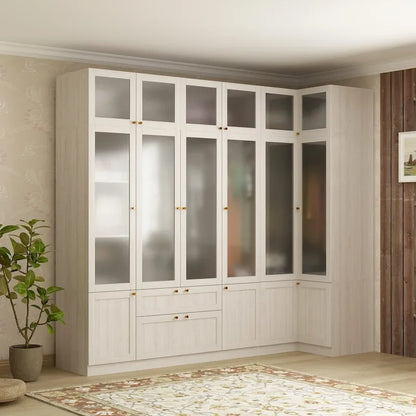 Armoire modulaire moderne à portes vitrées : solution de rangement.