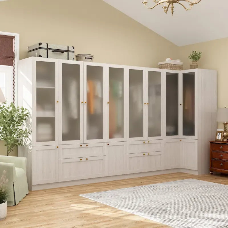 Armoire modulaire moderne à portes vitrées : solution de rangement.
