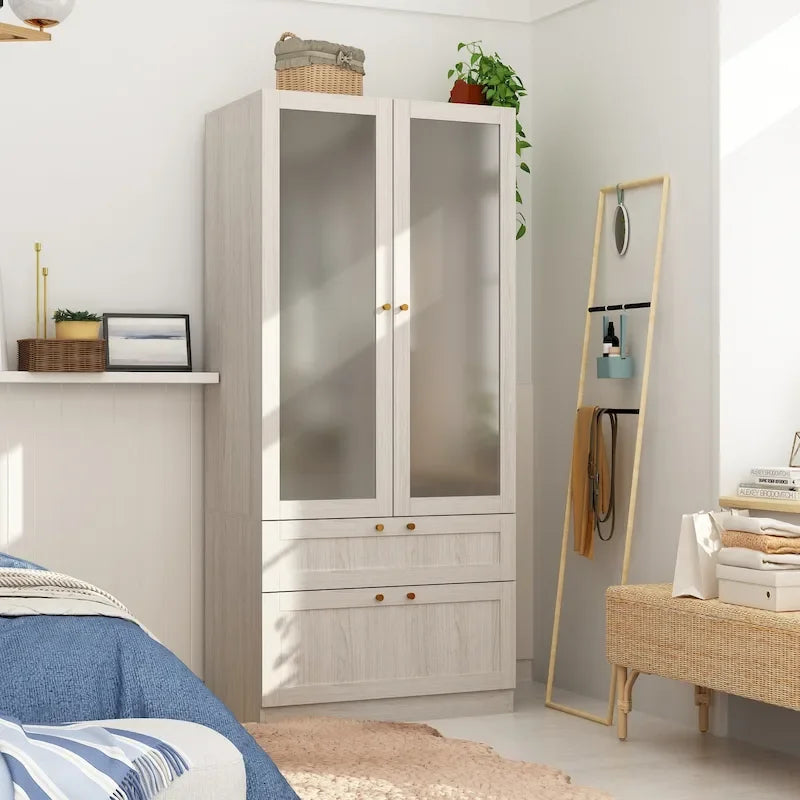 Armoire modulaire moderne à portes vitrées : solution de rangement.