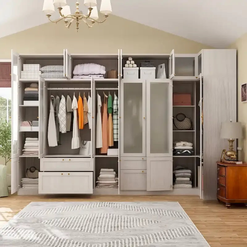 Armoire modulaire moderne à portes vitrées : solution de rangement.