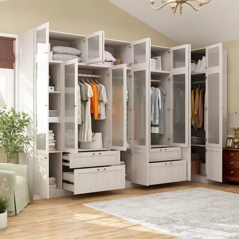 Armoire modulaire moderne à portes vitrées : solution de rangement.