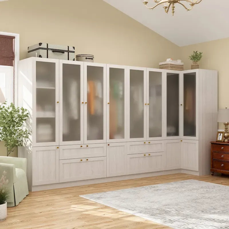 Armoire modulaire moderne à portes vitrées : solution de rangement.