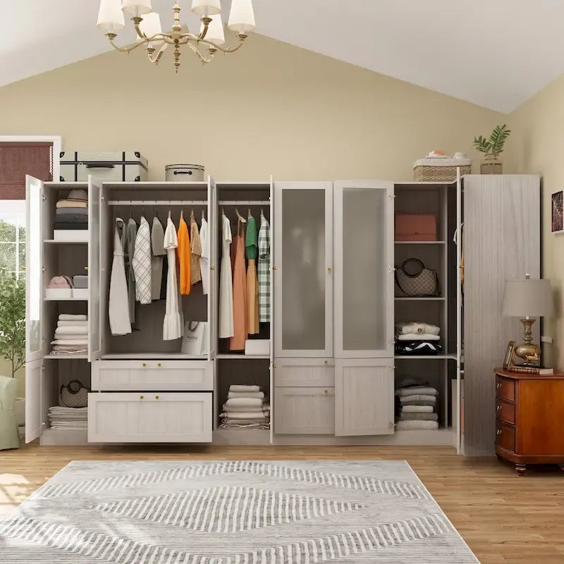 Armoire modulaire moderne à portes vitrées : solution de rangement.