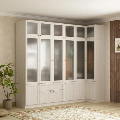 Armoire modulaire moderne à portes vitrées : solution de rangement.