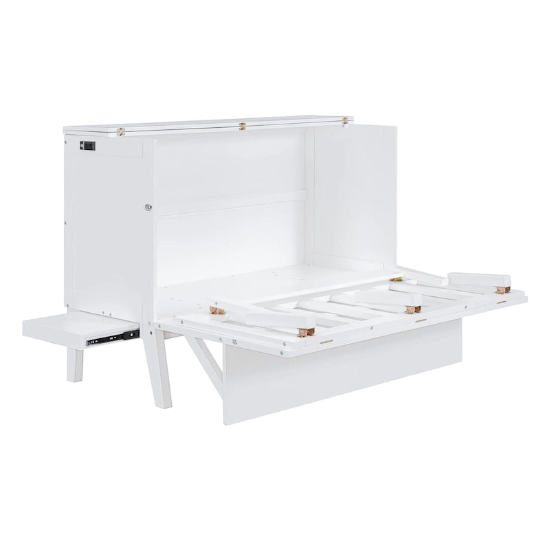 Lit escamotable Queen Size avec port USB et étagères amovibles de chaque côté, gris