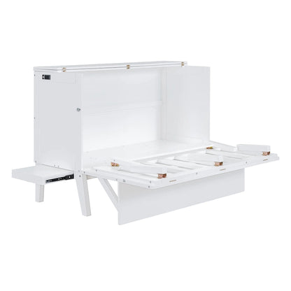 Lit escamotable Queen Size avec port USB et étagères amovibles de chaque côté, gris