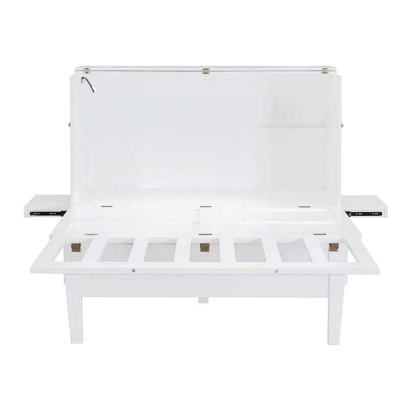 Lit escamotable Queen Size avec port USB et étagères amovibles de chaque côté, gris