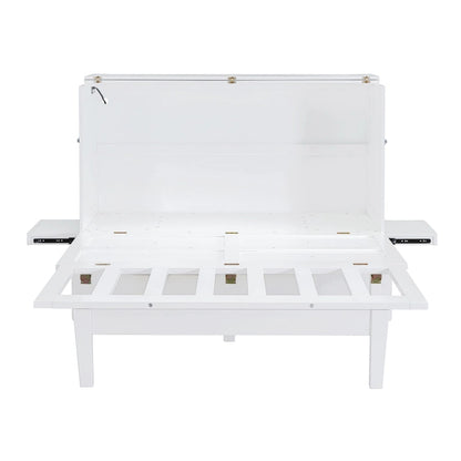 Lit escamotable Queen Size avec port USB et étagères amovibles de chaque côté, gris