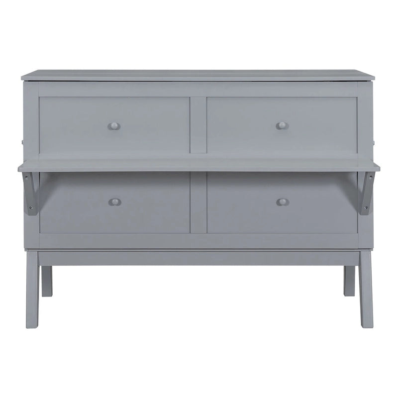 Lit escamotable Queen Size avec port USB et étagères amovibles de chaque côté, gris