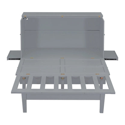 Lit escamotable Queen Size avec port USB et étagères amovibles de chaque côté, gris