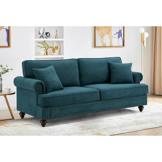 Modern Sofa for Living Room, 82 Green Chenille Sofa Couch, Sectional Love Seat Couch with Brown Legs, Upholstered Sofa for Apar