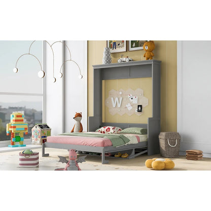 Lit escamotable Queen Size avec étagère, gris