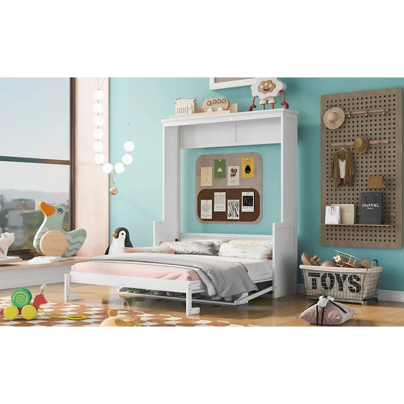 Lit escamotable Queen Size avec étagère, gris