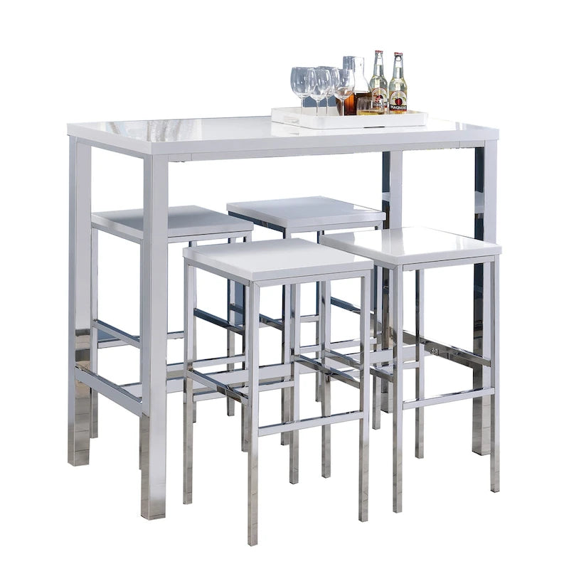 5 Piece Bar Height Dining Set in White and Chrome