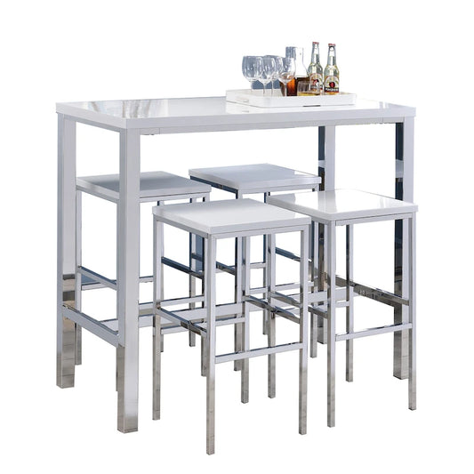 5 Piece Bar Height Dining Set in White and Chrome