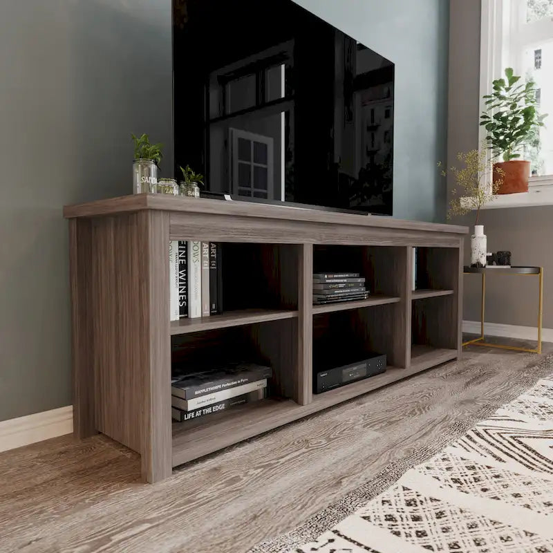TV Stand for up to 80 TVs with 6 Open Storage Compartments - 65 inches