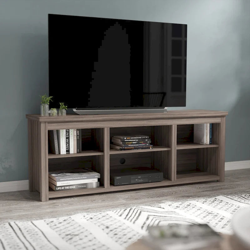 Meuble TV pour téléviseurs jusqu'à 80 pouces avec 6 compartiments de rangement ouverts - 65 pouces