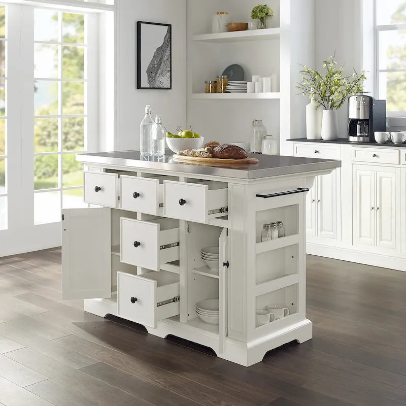 Îlot de cuisine Crosley Julia avec plateau en acier inoxydable - 50 po L x 32 po P x 36 po H