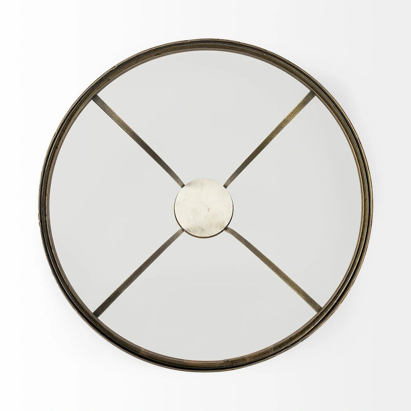 Table d'appoint ronde Jacinta II avec plateau en verre, métal doré et piétement en marbre blanc