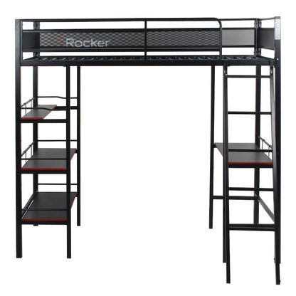 X Rocker Fortress Black Gaming Bunk w/ Built-in Desk and Shelves