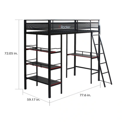 Lit superposé gaming X Rocker Fortress noir avec bureau et étagères intégrés