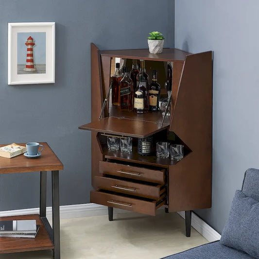 SEI Furniture Haramsoya Dark Tobacco Geometric Corner Bar Cabinet