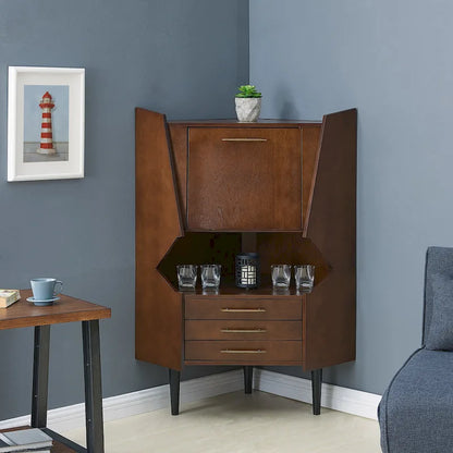 Meuble bar d'angle géométrique SEI Furniture Haramsoya Dark Tobacco