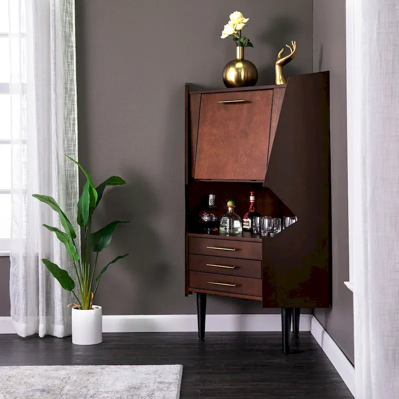 Meuble bar d'angle géométrique SEI Furniture Haramsoya Dark Tobacco