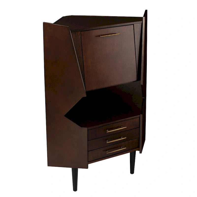 Meuble bar d'angle géométrique SEI Furniture Haramsoya Dark Tobacco