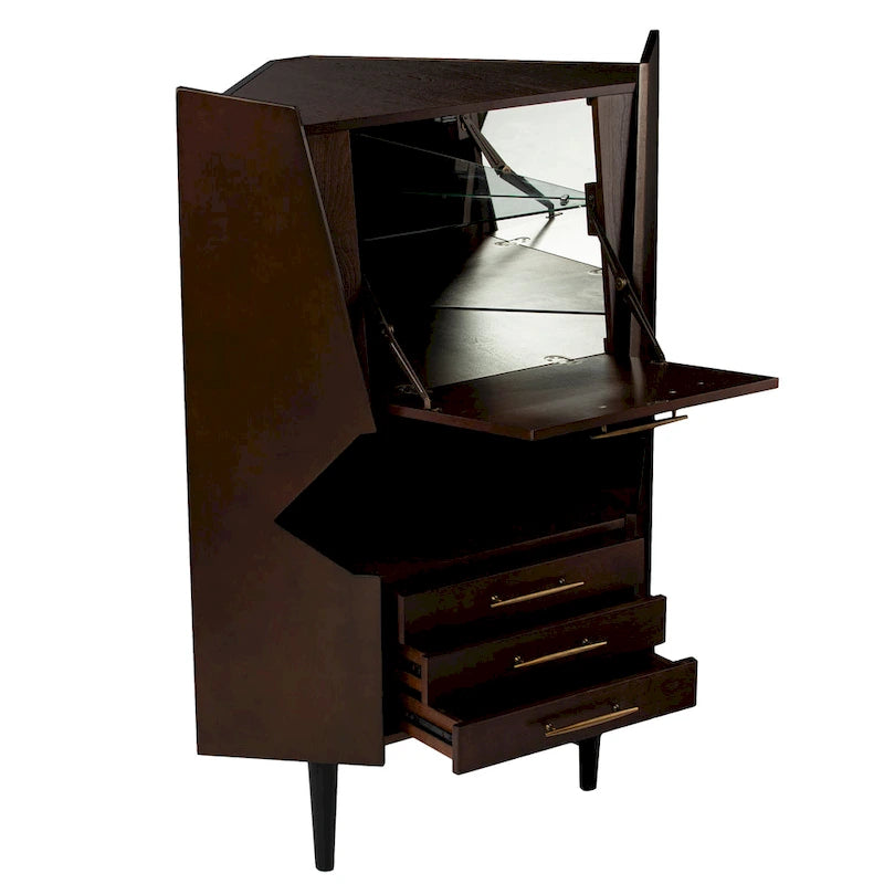 Meuble bar d'angle géométrique SEI Furniture Haramsoya Dark Tobacco