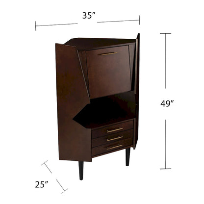 Meuble bar d'angle géométrique SEI Furniture Haramsoya Dark Tobacco