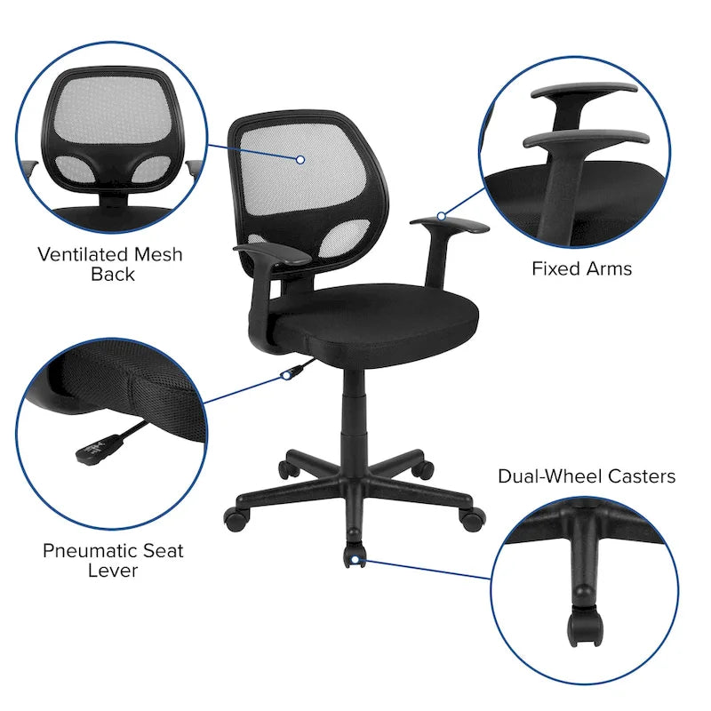 Chaise de bureau ergonomique pivotante en maille à dossier mi-haut