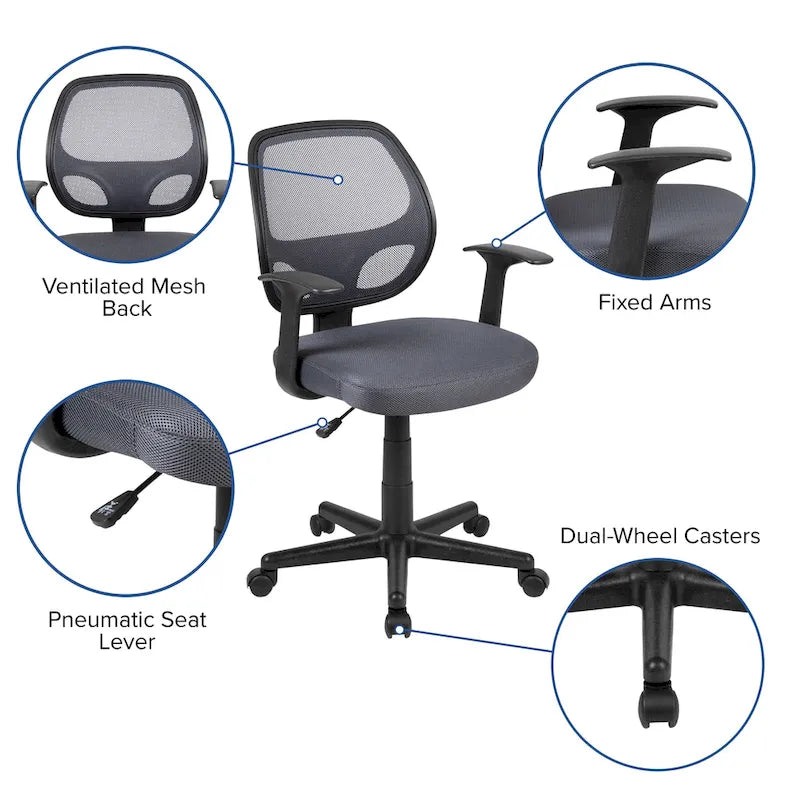 Chaise de bureau ergonomique pivotante en maille à dossier mi-haut