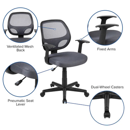 Chaise de bureau ergonomique pivotante en maille à dossier mi-haut